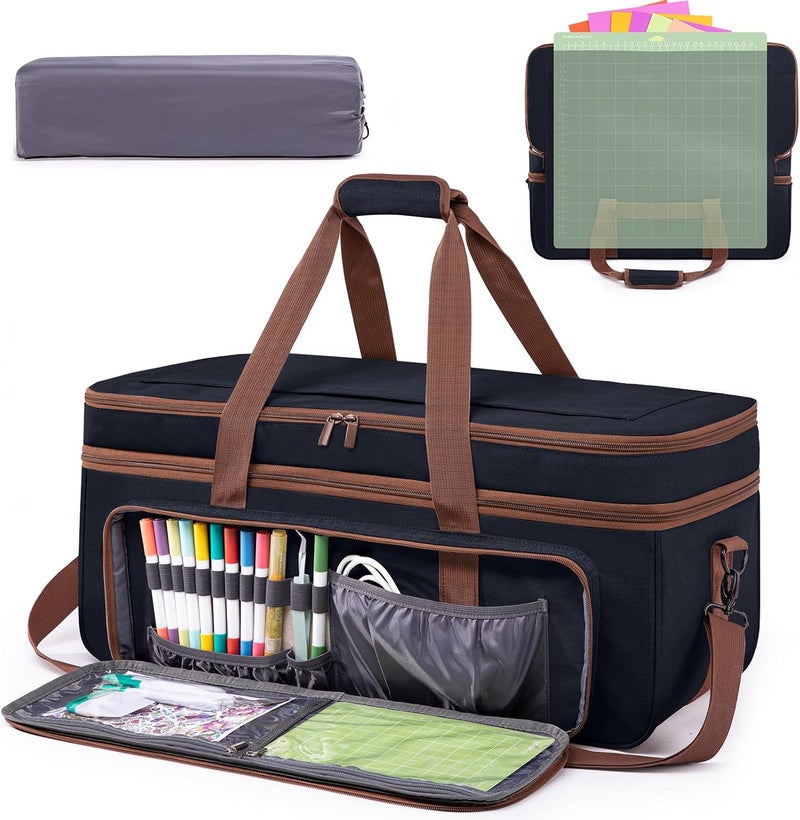 IMAGINING Carrying Case for Cricut Maker 3, Maker 4, Double-Layer Machine Bag with Cover for Cricut Explore 4, Explore 3, Explore Air 2, Storage Organizer for Cricut Accessories and Tools - Image 1